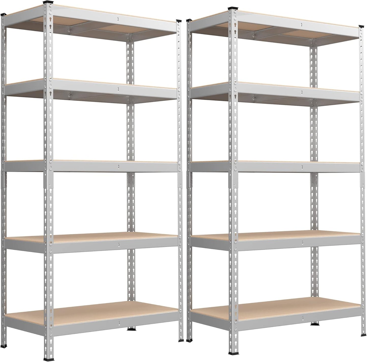 SONGMICS 5-Tier Storage Shelves, Load 2310 lb, Set of 2 Garage Storage, Boltless Assembly, Adjustable Shelving Unit, 17.7 x 35.4 x 70.9 Inches, for Study Shed Basement, Silver UGLR450E02