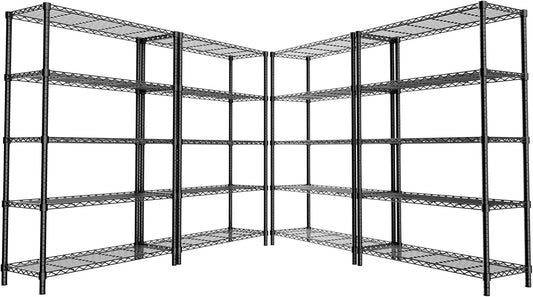 Storage Shelves, 4 PCS 48" L x 20" W x 72" H Heavy Duty Garage Wire Shelving Unit Loads 2000LBS, 5-Tier Adjustable Metal Industrial Utility Shelf Rack for Kitchen, Laundry Room, Basement