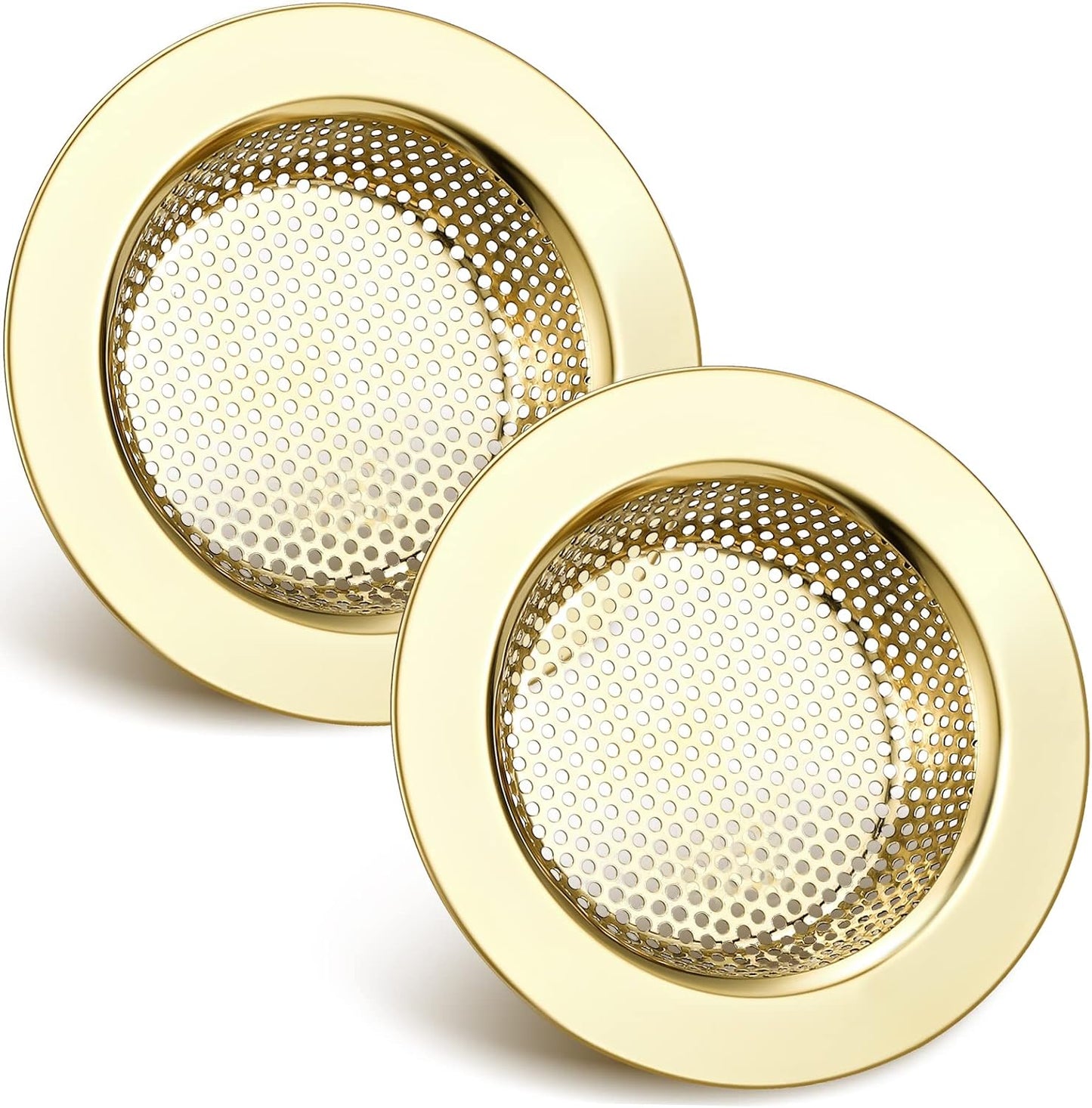 Retisee 2 Pcs Sink Strainer Stainless Steel Kitchen Sink Drain Strainer Basket Cover Mesh Hair Food Catcher, Large Wide Rim of 4.4 Diameter(Gold)