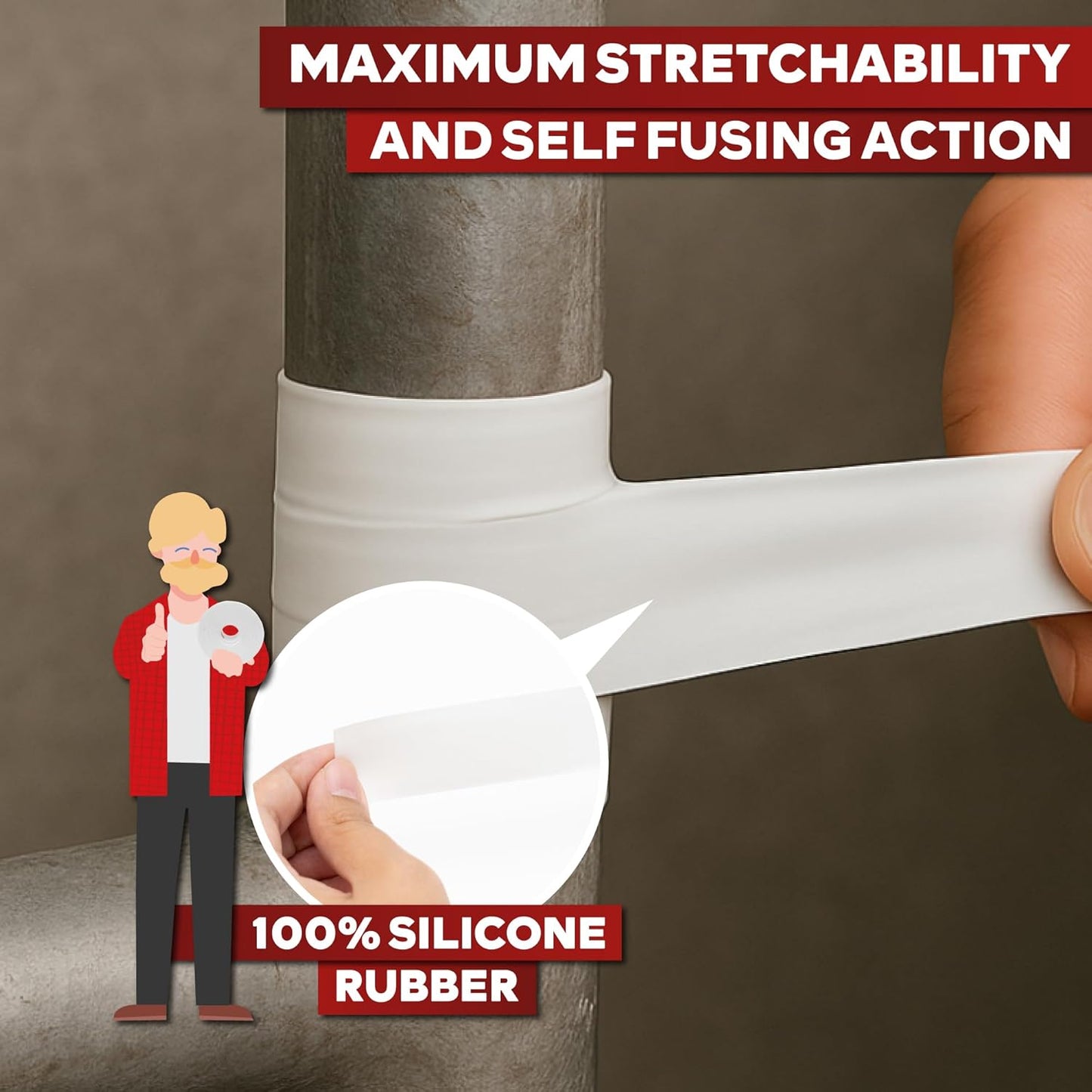 XFasten Self Fusing Silicone Tape Waterproof White– 1" x 36 Feet, Self Amalgamating Tape, Silicone Rubber for Plumbing, Sealing Pipes, Hose Repair, Outdoor Coax and Electrical Cables – Weatherproof