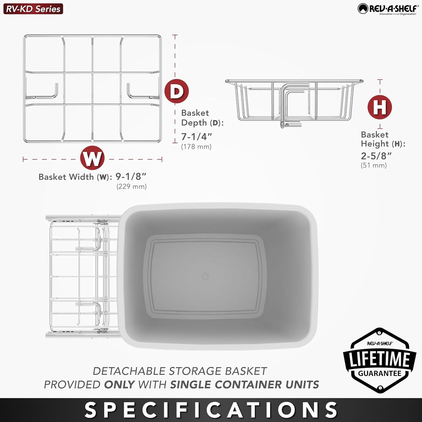 Rev-A-Shelf Pullout Trash Can for Kitchen Cabinets 35 Qt Garbage Waste Recycling Bin with Full Extension Slides, Orion Gray, RV-12KD-13C-S