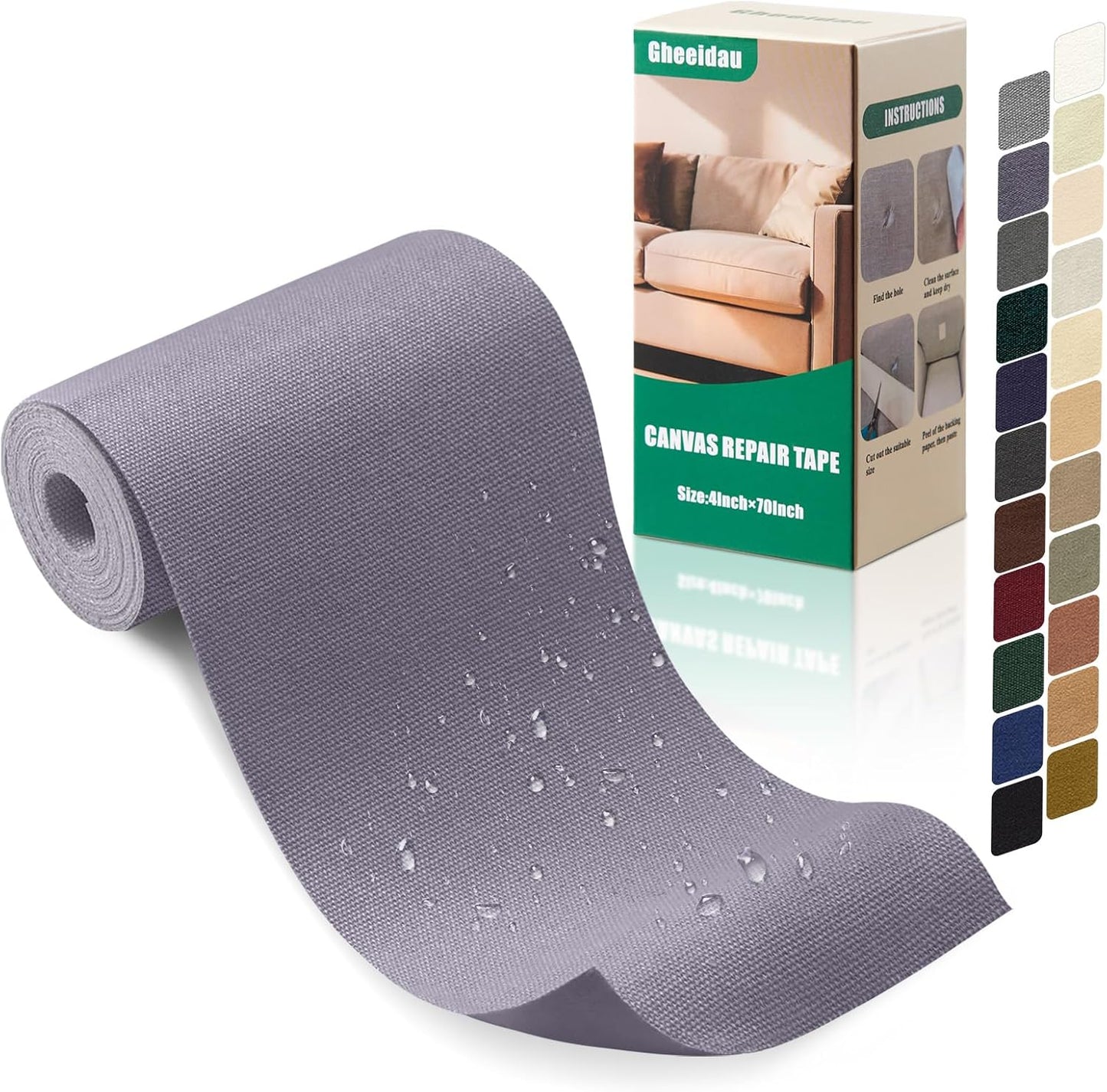 Canvas Repair Tape 4×70 Inch Waterproof Self-Adhesive Fabric Repair Patch for Repairing Boat Covers,Tents,Patio Umbrellas,Car Seats,Luggage,Sofas.(Grey1.0)