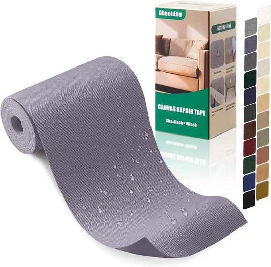 Canvas Repair Tape 4×70 Inch Waterproof Self-Adhesive Fabric Repair Patch for Repairing Boat Covers,Tents,Patio Umbrellas,Car Seats,Luggage,Sofas.(Grey1.0)