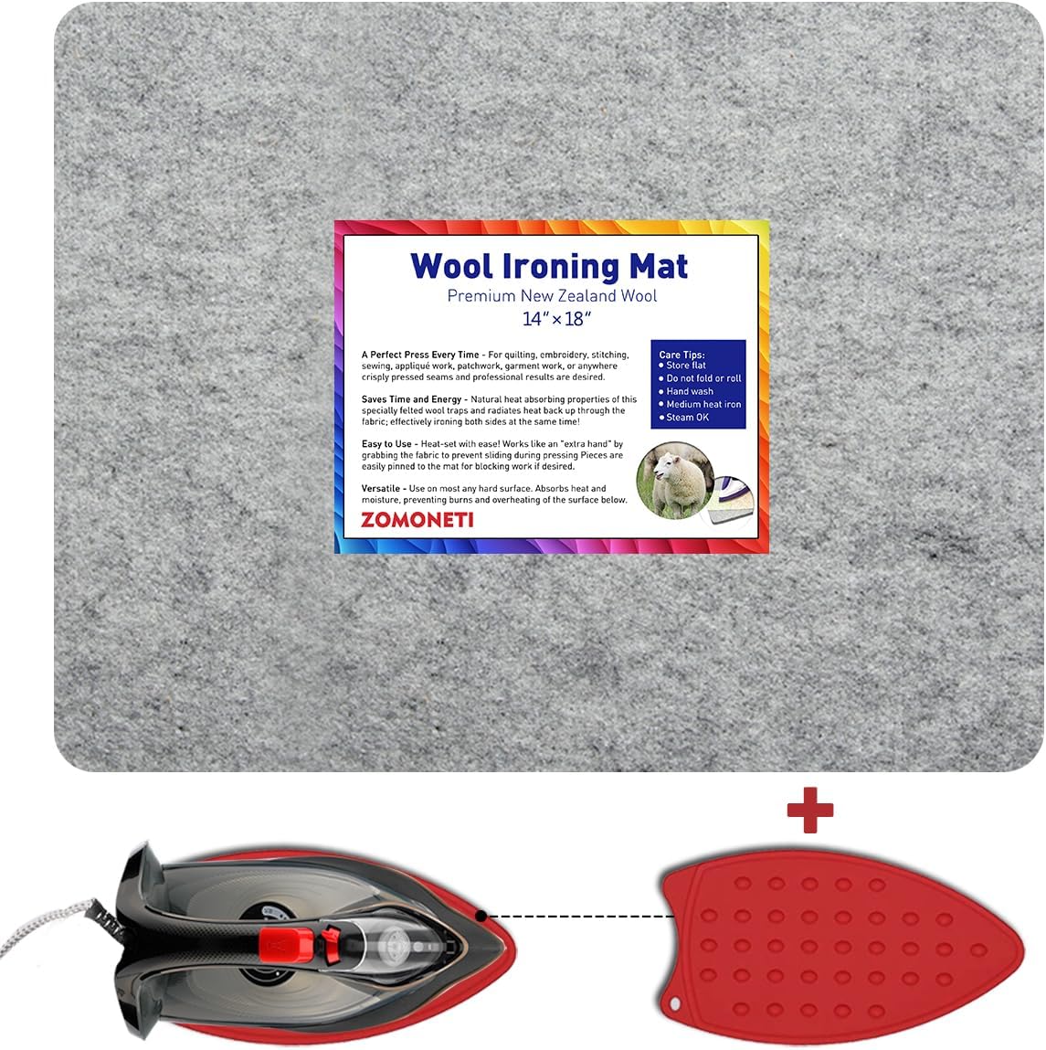 ZOMONETI 18" x 14" Wool Pressing Mat 100% New Zealand Felted Wool Ironing Mat Pad Blanket for Quilter, Sewing, Quilting Supplies and Notions