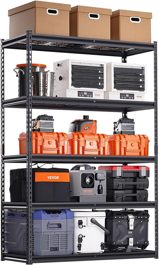 VEVOR Storage Shelves, 3000 lbs, 5 Tier Heavy Duty Garage Shelving, 20" D x 48" W x 72" H Adjustable Metal Shelves for Industrial Shelving Unit Utility Shelf, for Kitchen, Warehouse, Basement, Black