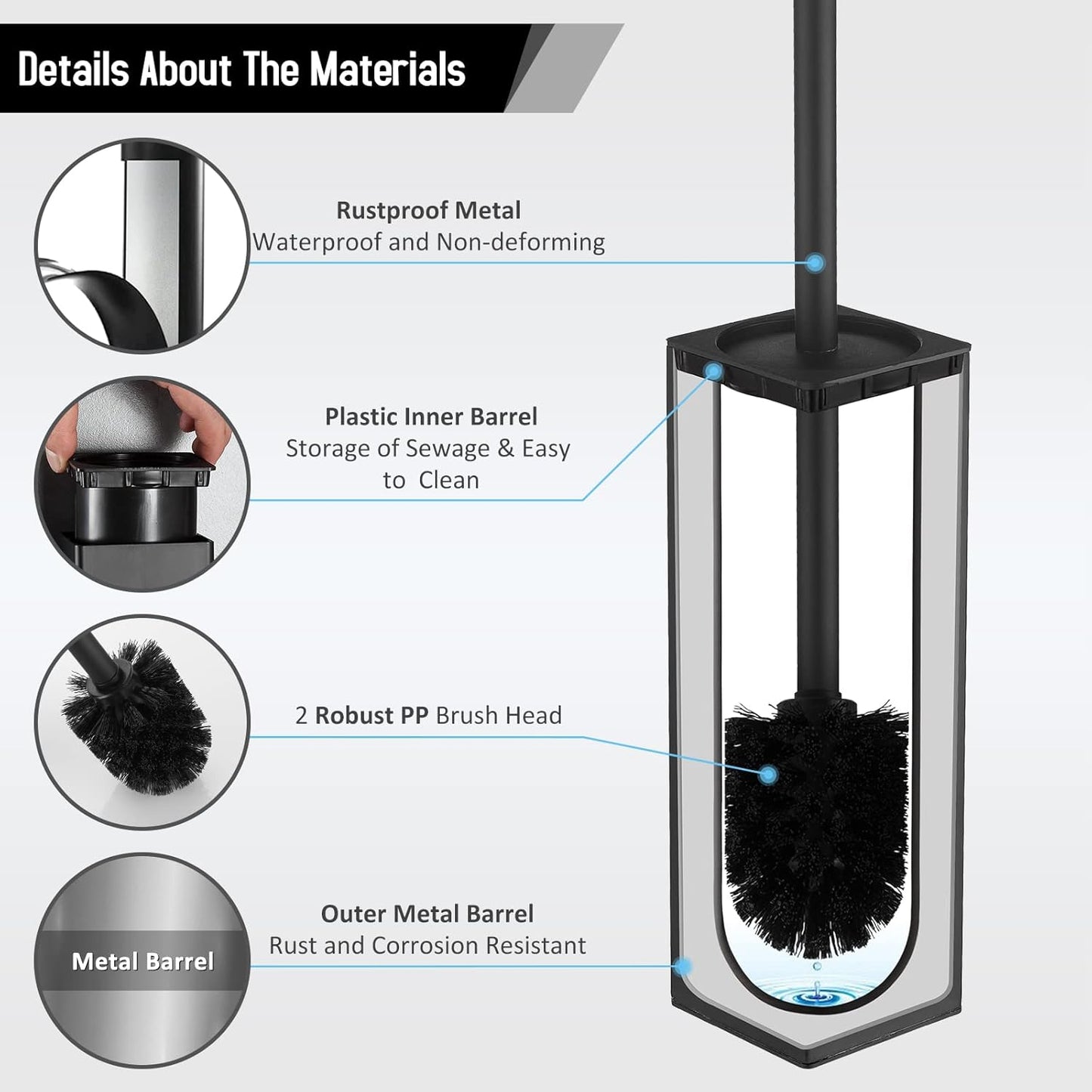 Stainless Steel Toilet Bowl Brush and Holder for Bathroom Storage Organization