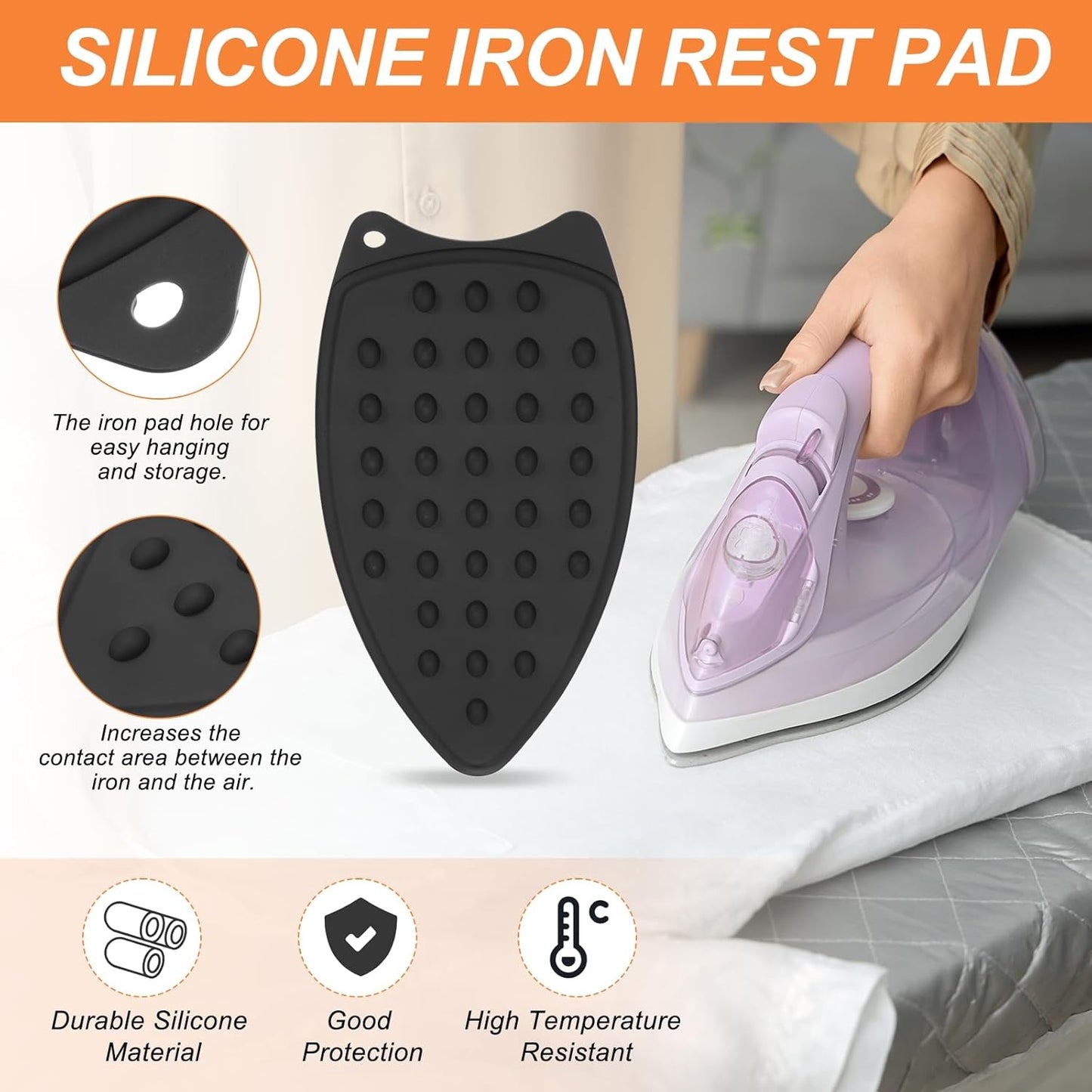 PATIKIL Silicone Iron Rest Pad, 2 Pcs Multipurpose Hot Heat Resistant Iron Rest Plate Protective Pad for Ironing Board Hot Resistant Steamer Steam Compact Mat, Black