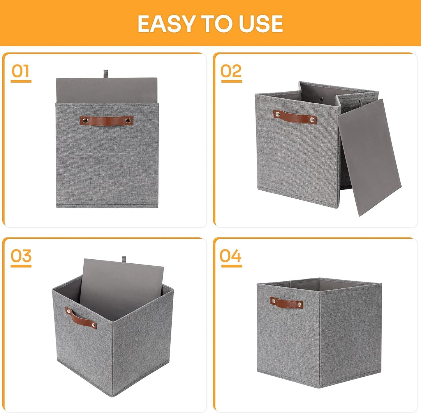 DULLEMELO Fabric Storage Cubes,12 inch Cube Stroage Bins for Empty Gift Basket,Toys Nursery Clothes Storage Linen Closet Organizers and Storage Baskets Shelves Bins(Grey-4 Pack)