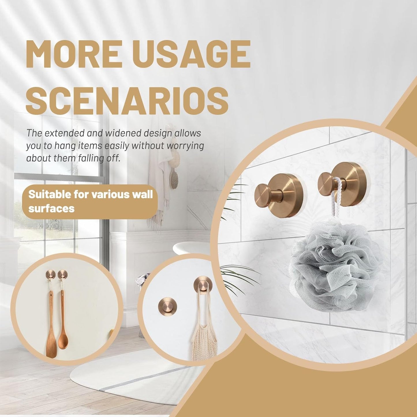 4pcs Suction Cup Hooks for Shower,Shower Towel Suction Hooks,No Drill Towel Hooks for Bathroom Wall,Kitchen,Glass,Mirror,Tile to Hang Towels,Robes,Loofah (Rose Gold)