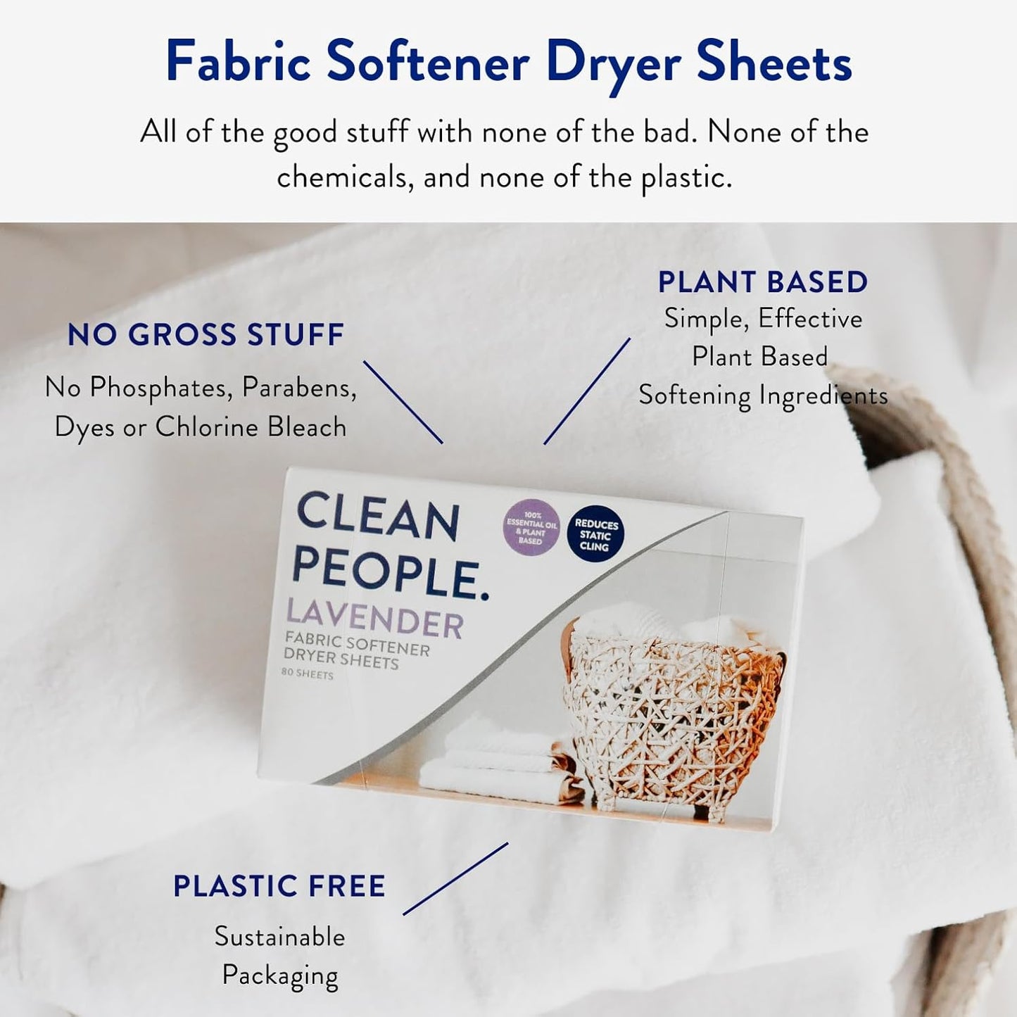 The Clean People Fabric Softener Sheets - Dryer Sheets - Softens & Removes Static - Vegan Laundry Softener With Essential Oils - Lavender, 120 Pack