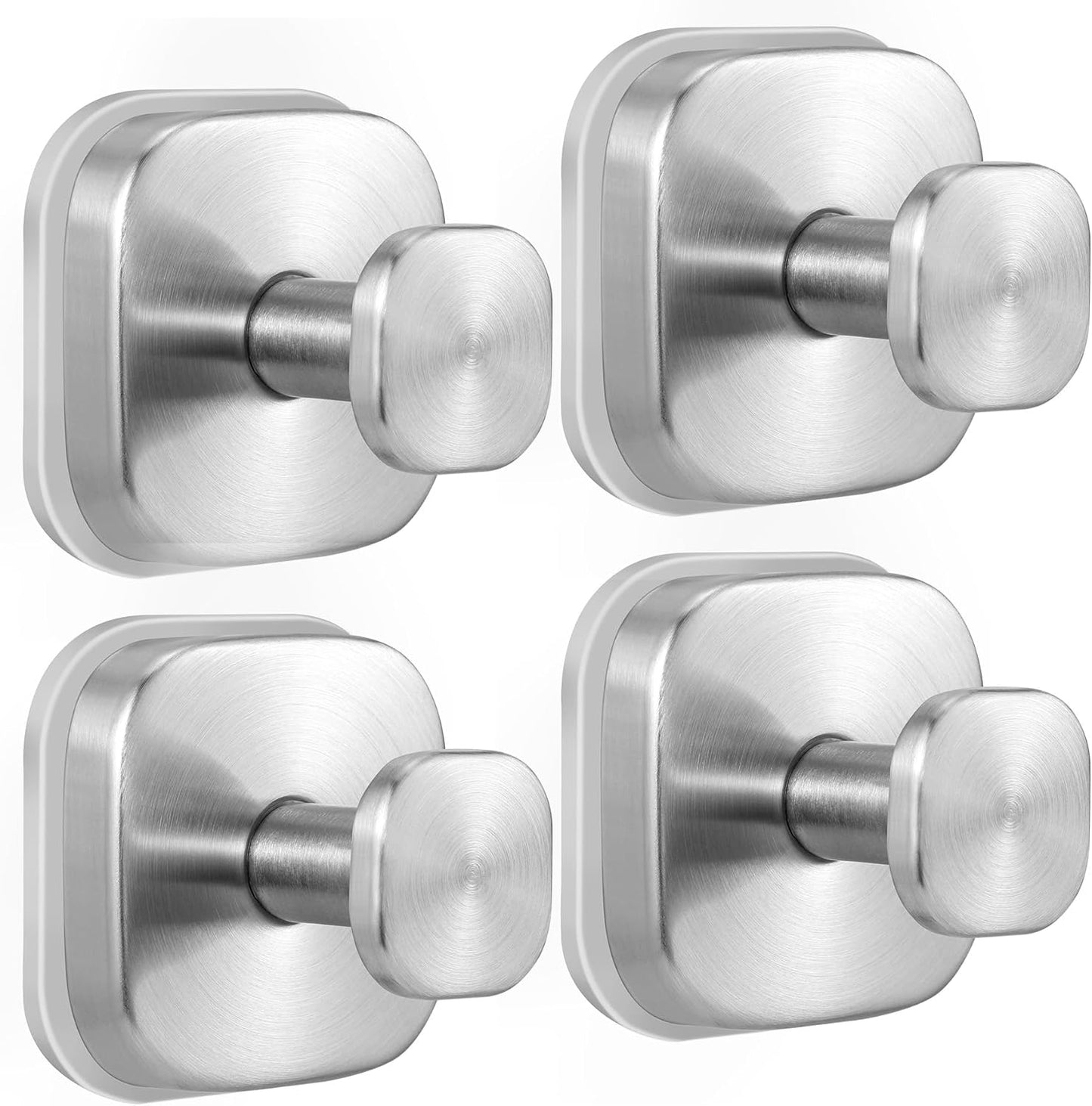 Suction Cup Hooks for Shower - Reusable No-Drill Mounting - Hooks for Towels, Robes & Loofah on Metal, Glass, Mirrors, Tile & Smooth Non-Porous Surfaces (4, Brushed Nickel)