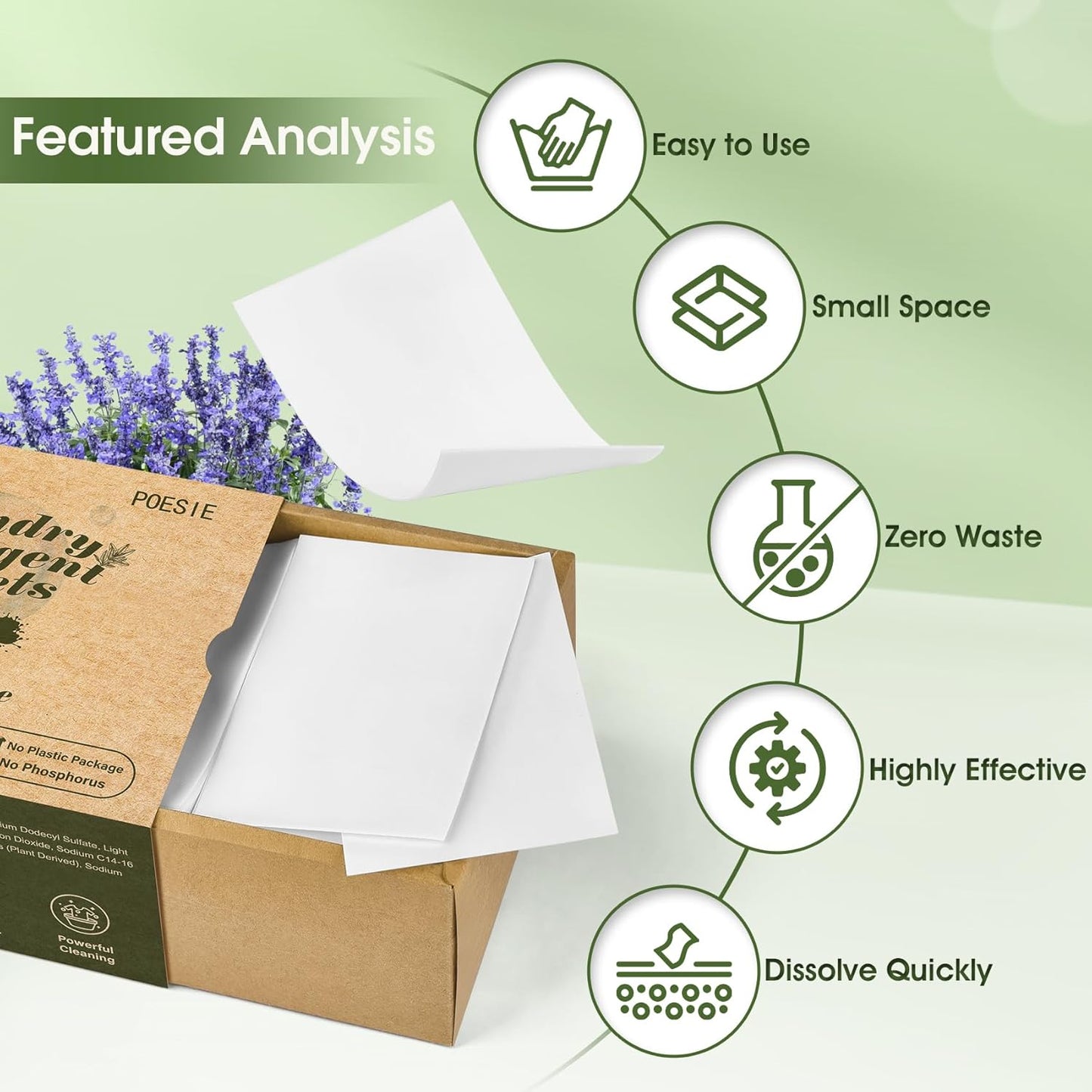 Poesie Laundry Detergent Sheet Sage Breeze Scent 160 Count Washer Sheets Detergent for Travel RV Trip Camping Home Dorm