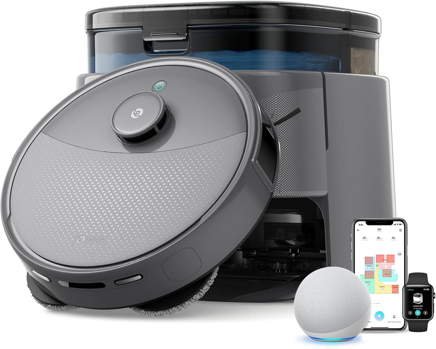 Lefant M3 Max Robot Vacuum, Robot Vacuum and Mop, 20000Pa Suction, Anti-Tangle Brushes, Dual Spinning Mop, Auto Mop Washing, Drying, Self-Emptying, Self-Refilling, for Pet Hair Dust, App Voice Control