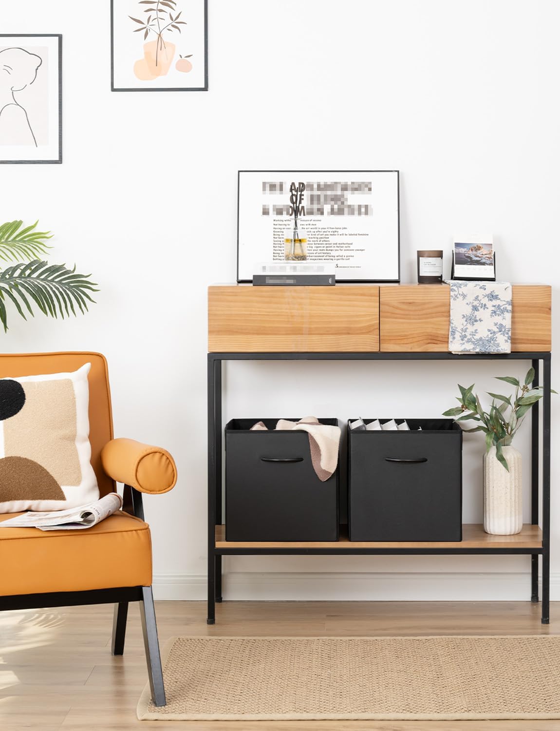 StorageWorks Black Storage Cubes, 13-inch Leather Bins with Handle, Cube Organizer Baskets for Shelves and Closet, Collapsible Storage Bins, 4-Pack