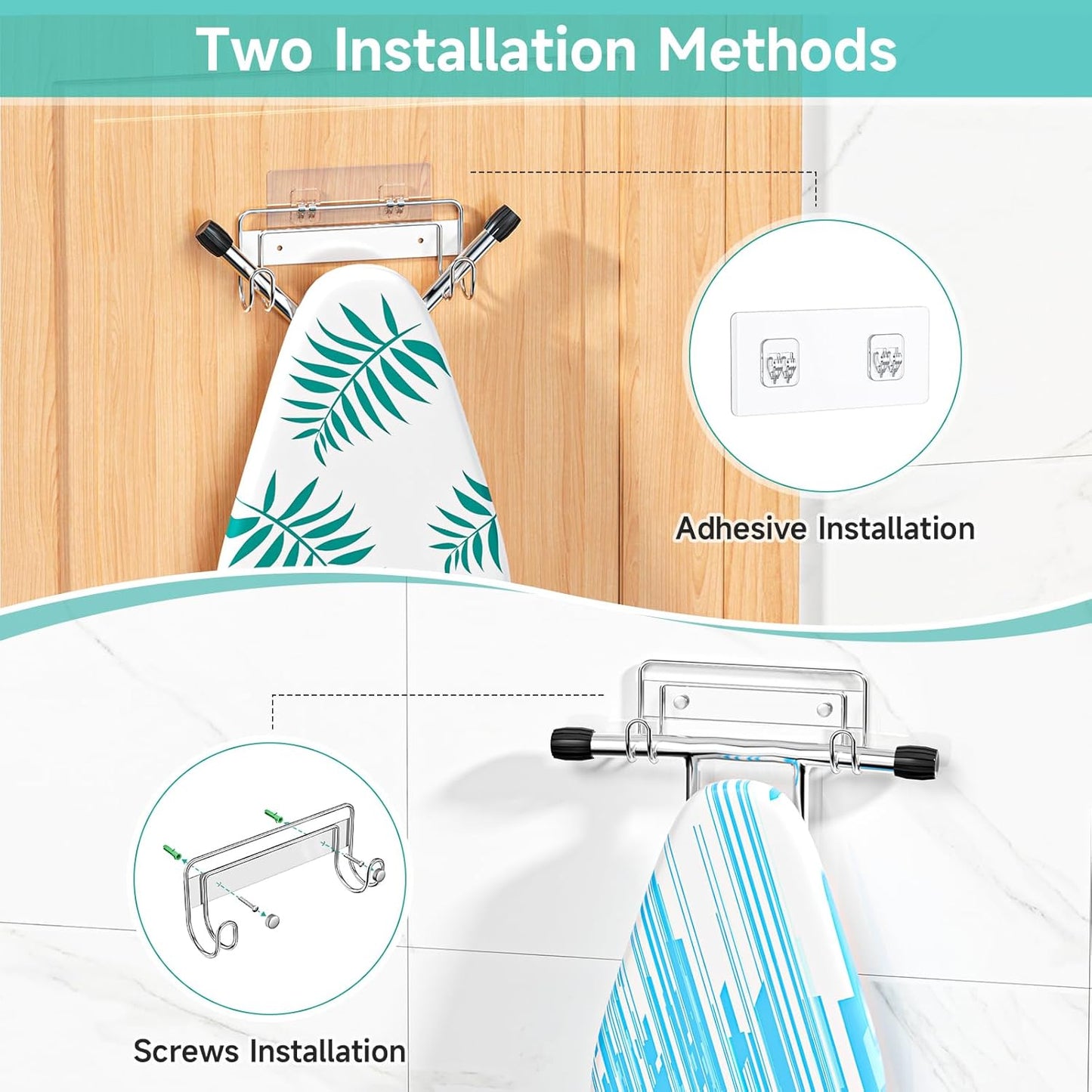 Ironing Board Hanger Wall Mount, Ironing Board Holder for T or Y Leg, Stainless Steel Iron Board Hanger, Laundry Room Wall Hook for Iron Board Holder