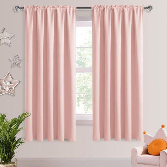 DWCN Blackout Curtains for Living Room Thermal Insulated, Energy Saving & Noise Reducing Bedroom Curtains, Blush Pink, W 70x L 63 Inch, Set of 2 Rod Pocket Curtain Panels