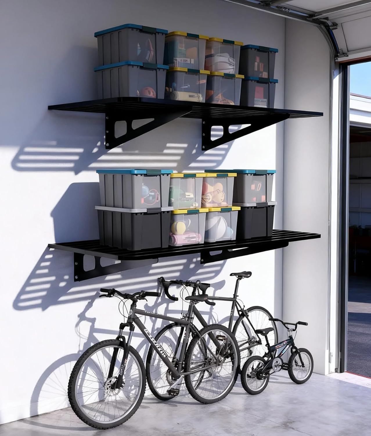 2-Pack 2x4ft Garage Wall Shelving, 2 Shelf Total 8 ft(L) Garage Wall Storage, Heavy-Duty Storage Shelves, Perfect for Holding Storage Bins, Boxes, Sporting Goods, Tools, and More. Space-Saving