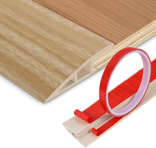 Floor Transition Strip Vinyl Door Threshold Ramp Self Adhesive Carpet Edging Strip Doorway Edge Trim, Overlap Edge Reducer for Laminate Carpet, Floor, Tile (Light Yellow Grain, 1/5" to 2/5", 3.3Ft)