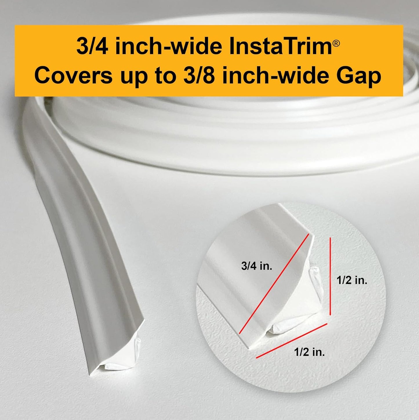 InstaTrim The Original Flexible Trim -10ft Grey 3/4" Wide Caulk Tape - Adhesive Trim with Many Uses Including Caulking for Bathtubs, Sinks, Counters, Tile, Floors - Made in USA