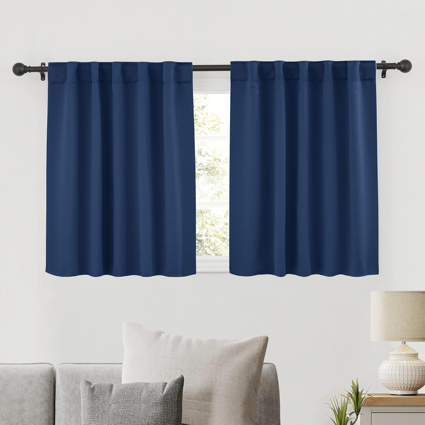 RYB HOME Bathroom Curtains Blackout - Thermal Insulating Privacy Small Window Curtains Short for Bedroom Basement Kitchen Kids Nursery Cabinet, Wide 42 x Long 30 inches, 2 Panels, Navy Blue