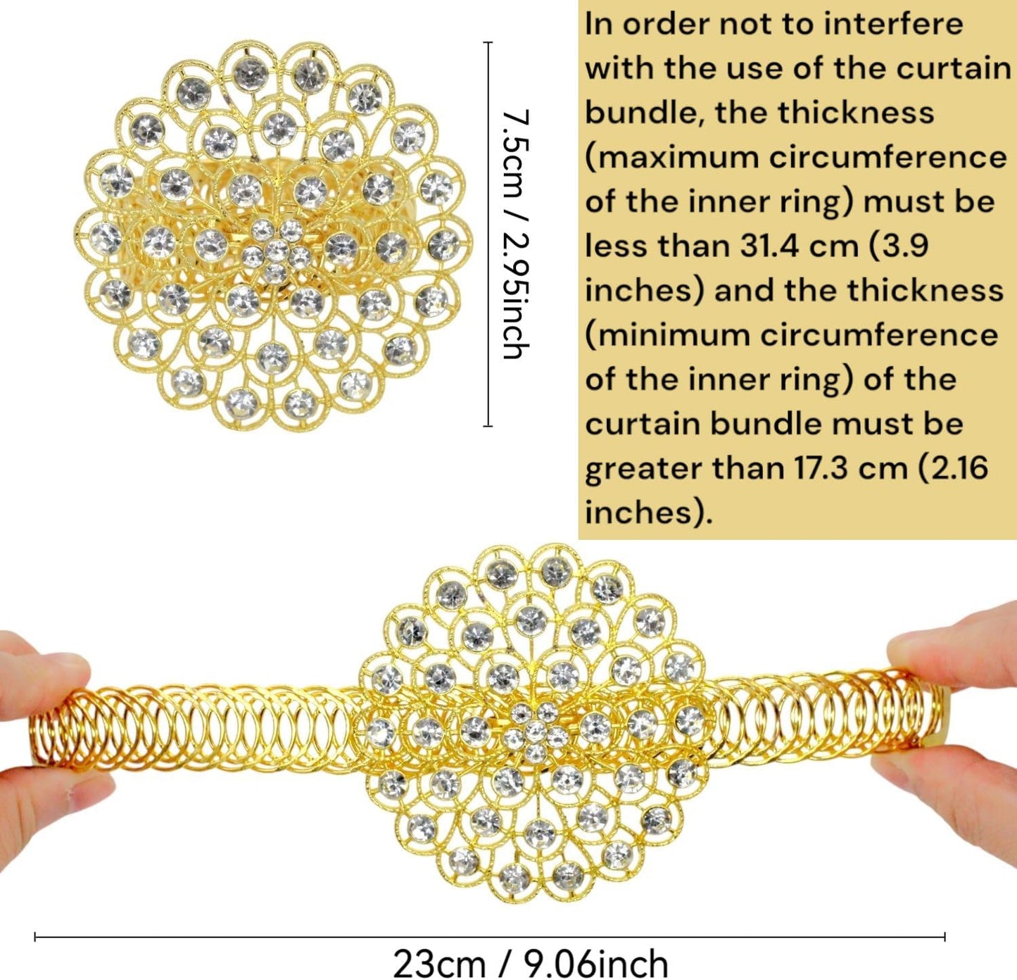 2 Pack Crystal Flower Curtain Tiebacks – Decorative Spring Wire Buckle Clips with Sparkling Rhinestone Flower Design, No Drilling, Easy Fit for Drapes & Sheers