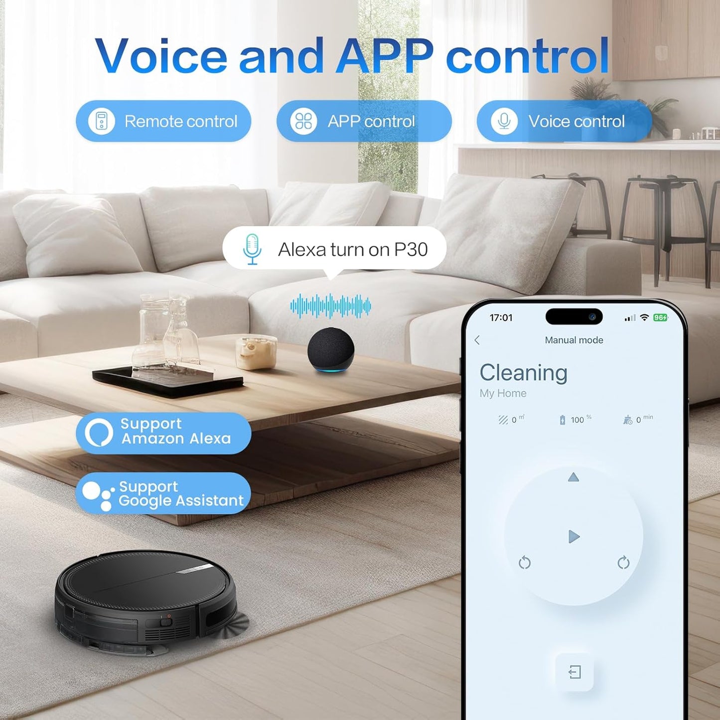 AIRROBO Robot Vacuum and Mop, 3000Pa Strong Suction Power Vacuum Mop Robot, Wi-Fi/App/Alexa, Self-Charging Robotic Vacuum for Hard Floor, Pet Hair and Low-Piled Carpet, Slim Design, Quiet