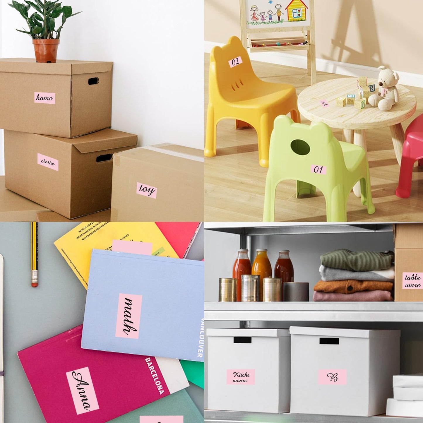 STARLIBOO Colored Labels Stickers 3 x 2 Inch, Rectangle Moving Labels Stickers, 250Pcs Garage Sale Price Stickers, Adhesive Moving Labels for Boxes(Pink)