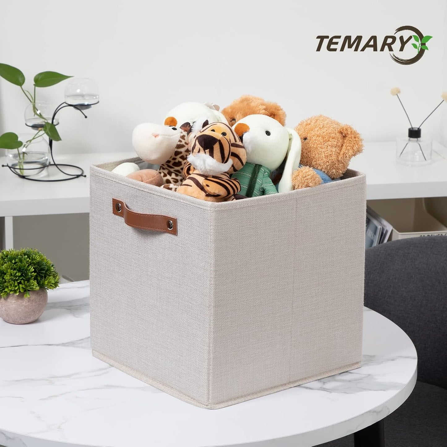Temary Cube Storage Bins 12 Inch Storage Cubes 4PCs Fabric Organizer Bins Boxes with Handles, Sturdy Collapsible Closet Storage Organizer for Shelf, Bedroom, Cabinet (Beige, 12 x 12 x 12)