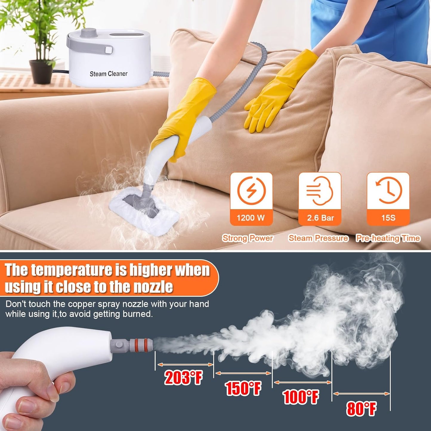 9 in 1 Handheld Steam Cleaner for Home Use, Portable Steamer for Cleaning, Multi-Function High Pressure Steam Cleaner for Car Detailing/Kitchen/Upholstery/Tile/Grout/Camping & All