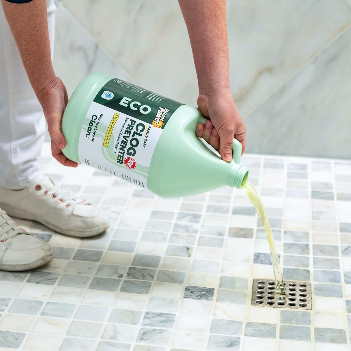 Instant Power Eco Clog Preventer - Enzyme Drain Cleaner Liquid and Deodorizer for Sink, Shower, Toilet, Garbage Disposal Cleaner, Bio-Based Drain Defense, Smell Remover and Odor Eliminator - 1 Gallon