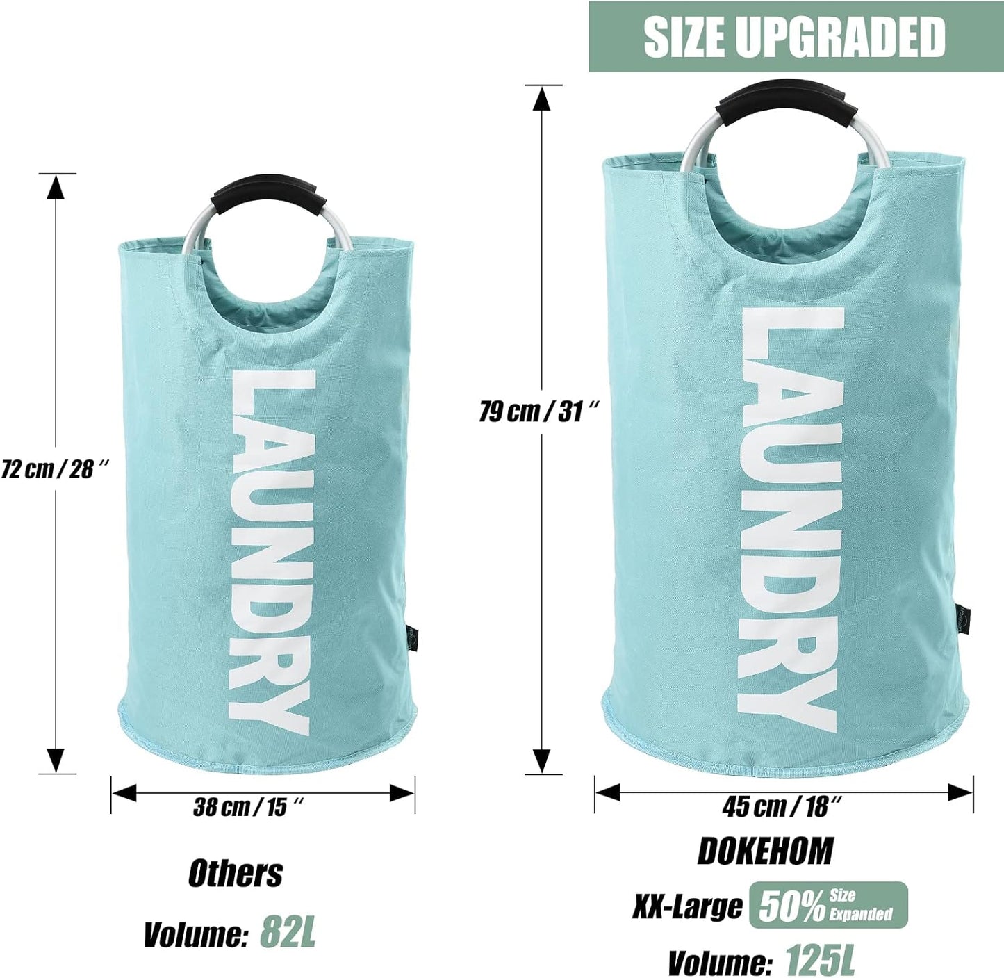 DOKEHOM 125L X-Large Collapsible Washing Laundry Basket Bag (7 Colors) for Bedroom, Fabric (Light Blue, XL)