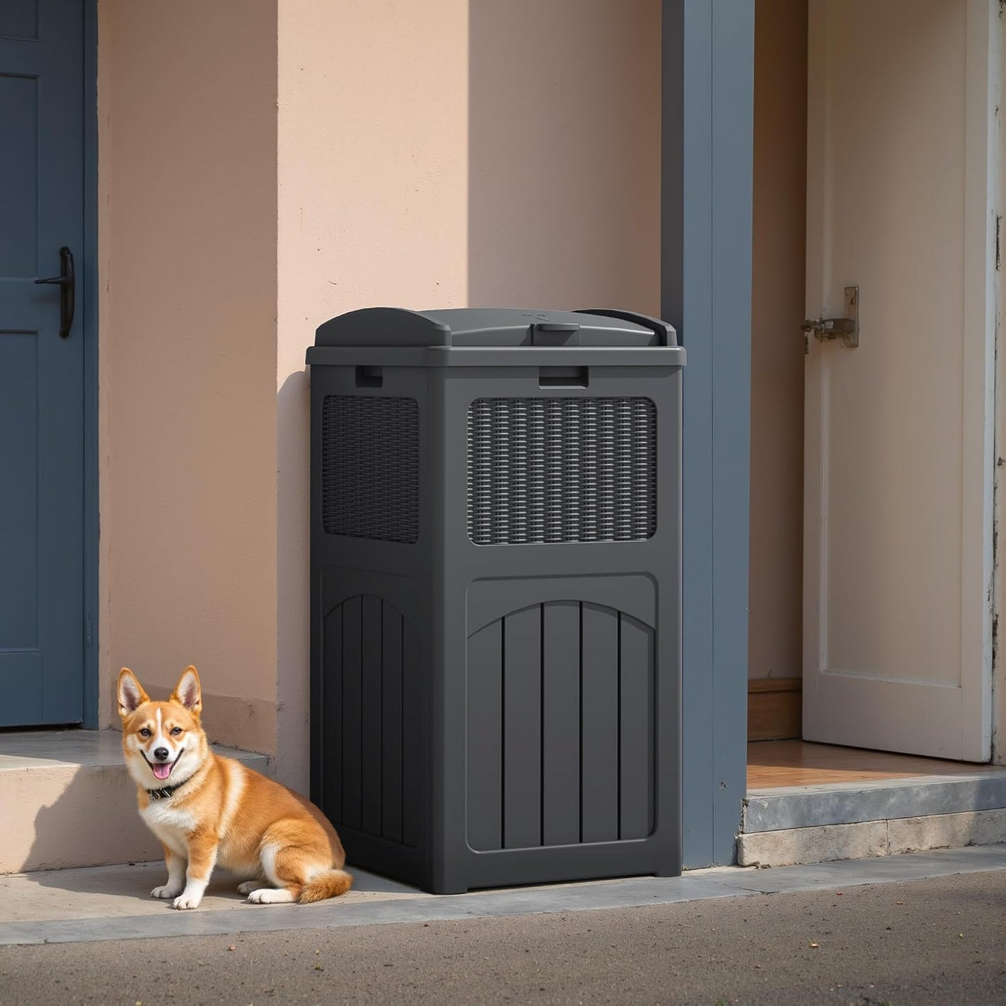 Flamaker 30 Gallon Trash Can, Resin Outdoor Garbage Can with Lid, Waterproof Hideaway Patio Waste Bins for Outside Use (2 Pack, Gray)