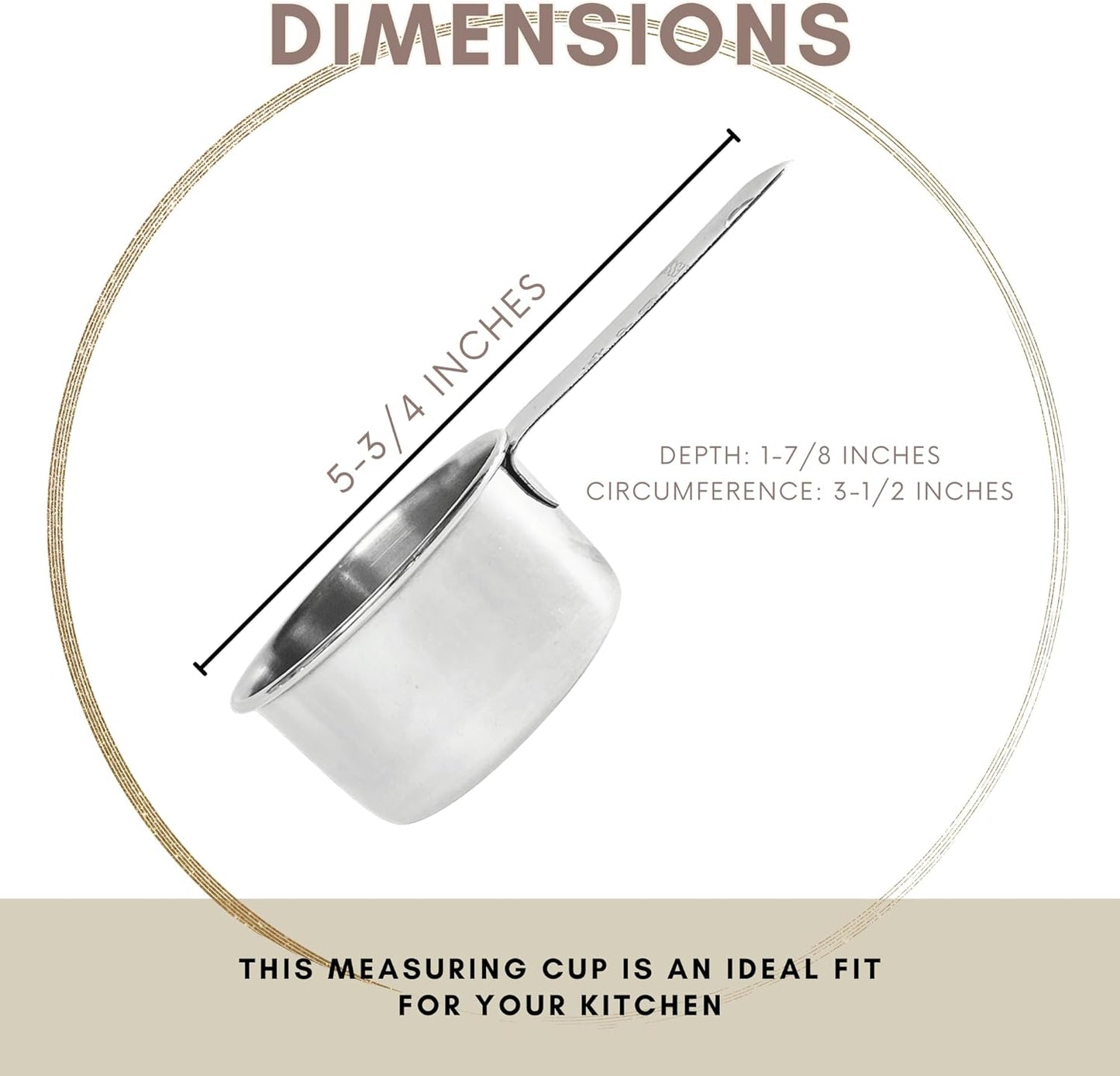 1 Cup Stainless Steel Measuring Cup | Sturdy Metal 250 ml | 240 cc | 8 oz | Single Cup for Wet and Dry Ingredients | Great for use as 1 Cup Dog Food Scoop - 1 PK
