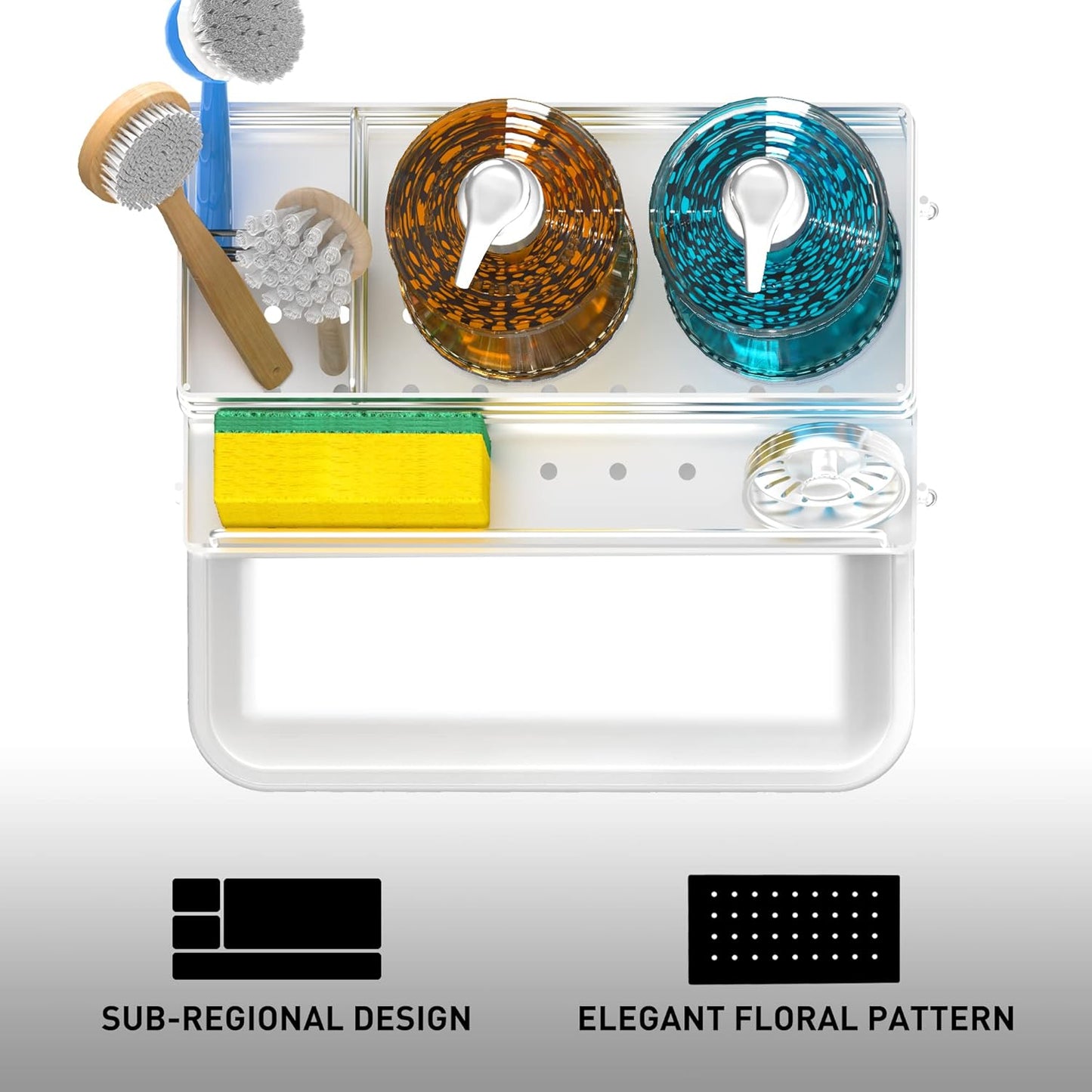 Cisily Stainless Steel Sponge Holder for Kitchen, Sink Caddy Sink Organizer Rack for Kitchen Accessories with Drip Tray, Rustproof and Non-slip, Dish Soap Dispenser Countertop Organizer