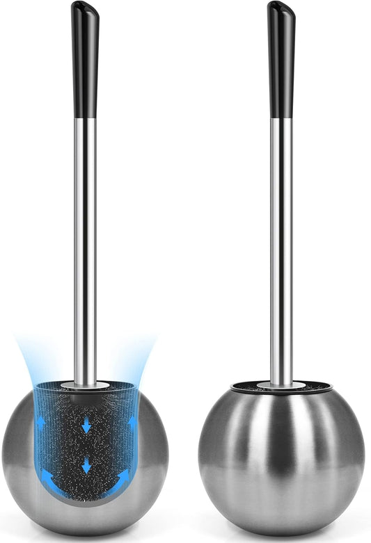 Toilet Brush and Holder 2 Pack, 304 Stainless Steel Toilet Brush with Extended and Durable Comfortable Brush Handle, Toilet Bowl Brush for Bathroom Toilet - Ergonomic, Pratical Durable