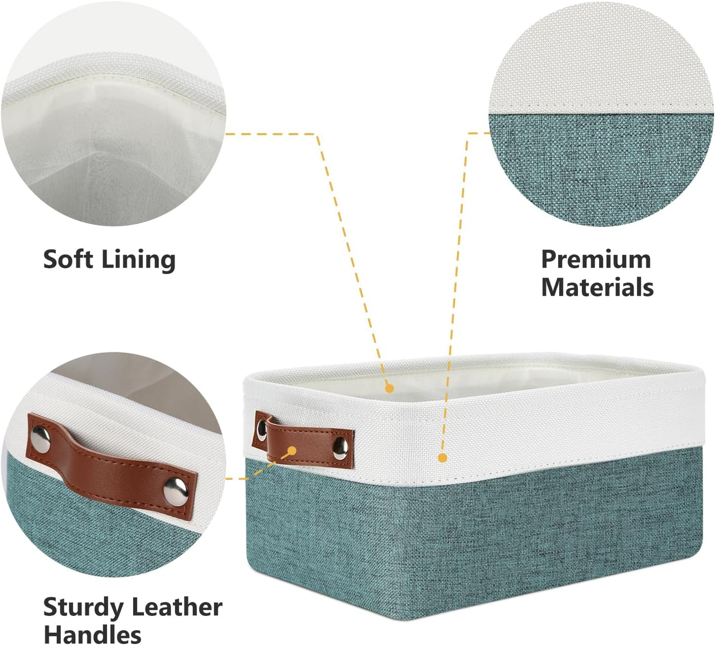 DULLEMELO Set of 6 Small Baskets for Organizing, Small Fabric Storage Bins for Storage, Collapsible Storage Bins with Handles for Shelves, Closets (11.8"x7.9"x5.1", White&Deep Green)