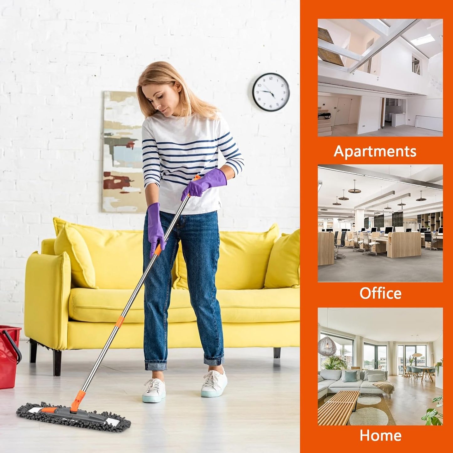 Dust Mop for Floor Cleaning with 3 Washable Pads (Chenille, Terry Cloth, Microfiber) and 55” Long Stainless Steel Handle,Microfiber Mop for Hardwood Floors, Tile, Marble Floors