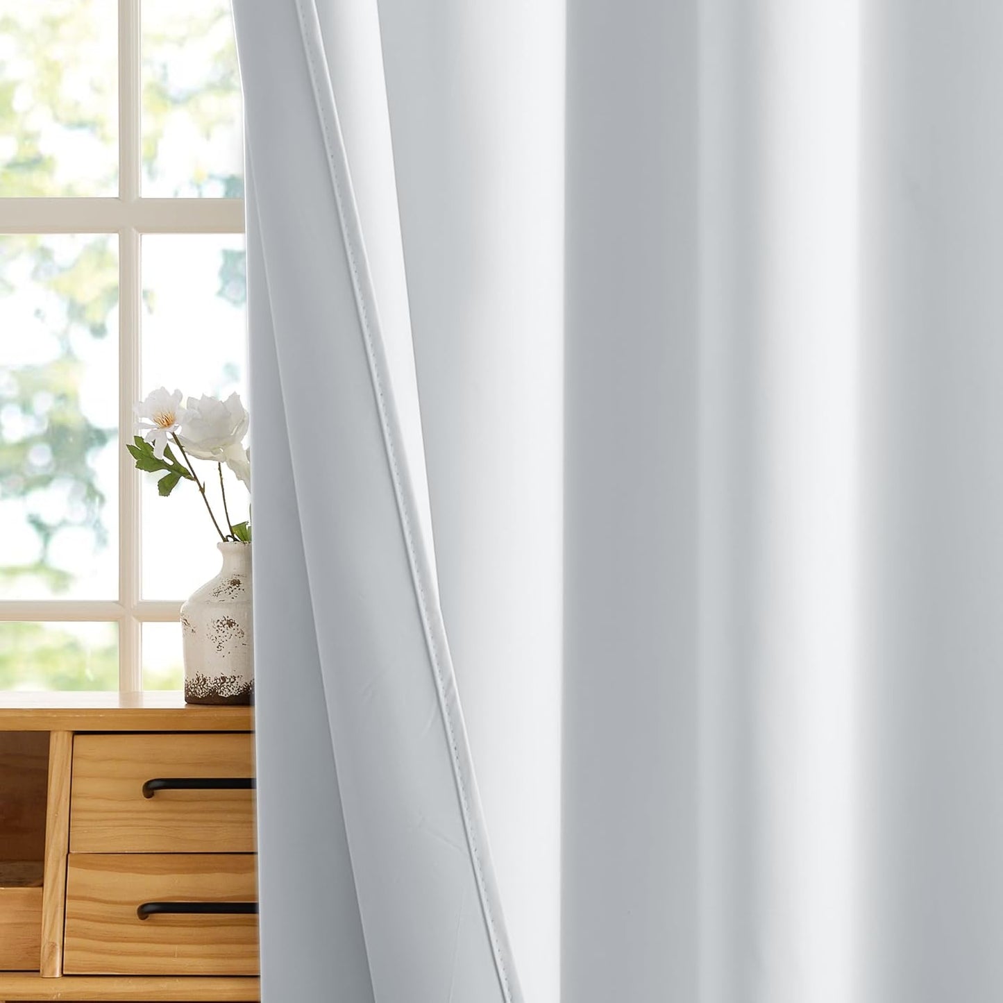 RYB HOME White Short Blackout for Small Window 45 inches Length, Thermal Insulated 100% Blackout Noise Reducing Window Shades for Bedroom Office, 42 inches Wide by 45 inches Long