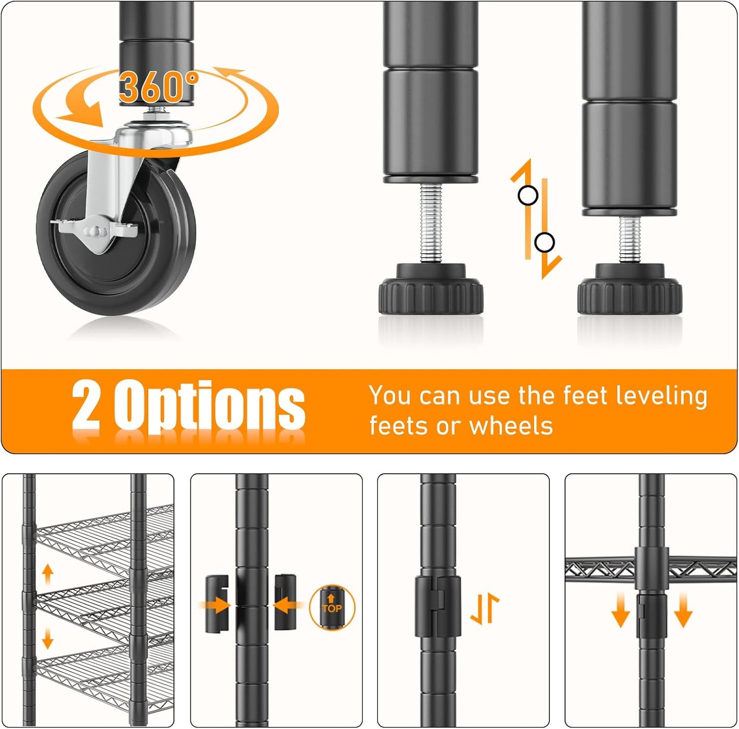 Himimi 18" D×36" W×72" H Storage Shelves with Wheels Metal Wire Shelving Unit 4 Tier Adjustable Shelving Heavy Duty Garage Shelf Organizer Rack Loads 1600LBS，Black