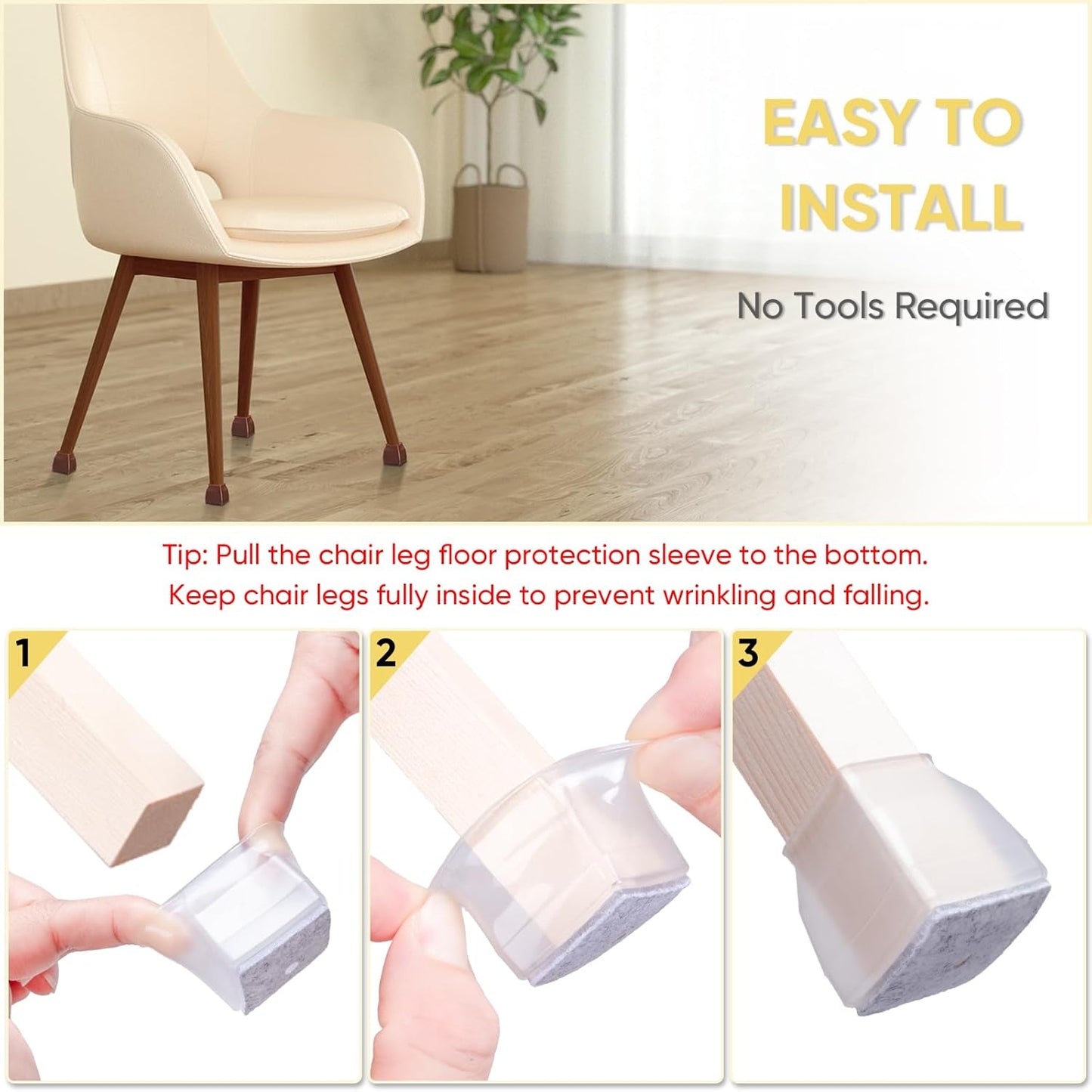 BALEINE 32 Pack Silicone Chair Leg Floor Protectors, Stool Leg Protectors Cap, Non-Slip Chair Leg Caps for Hardwood Floors (Clear & Large (Square), 32 Pack)