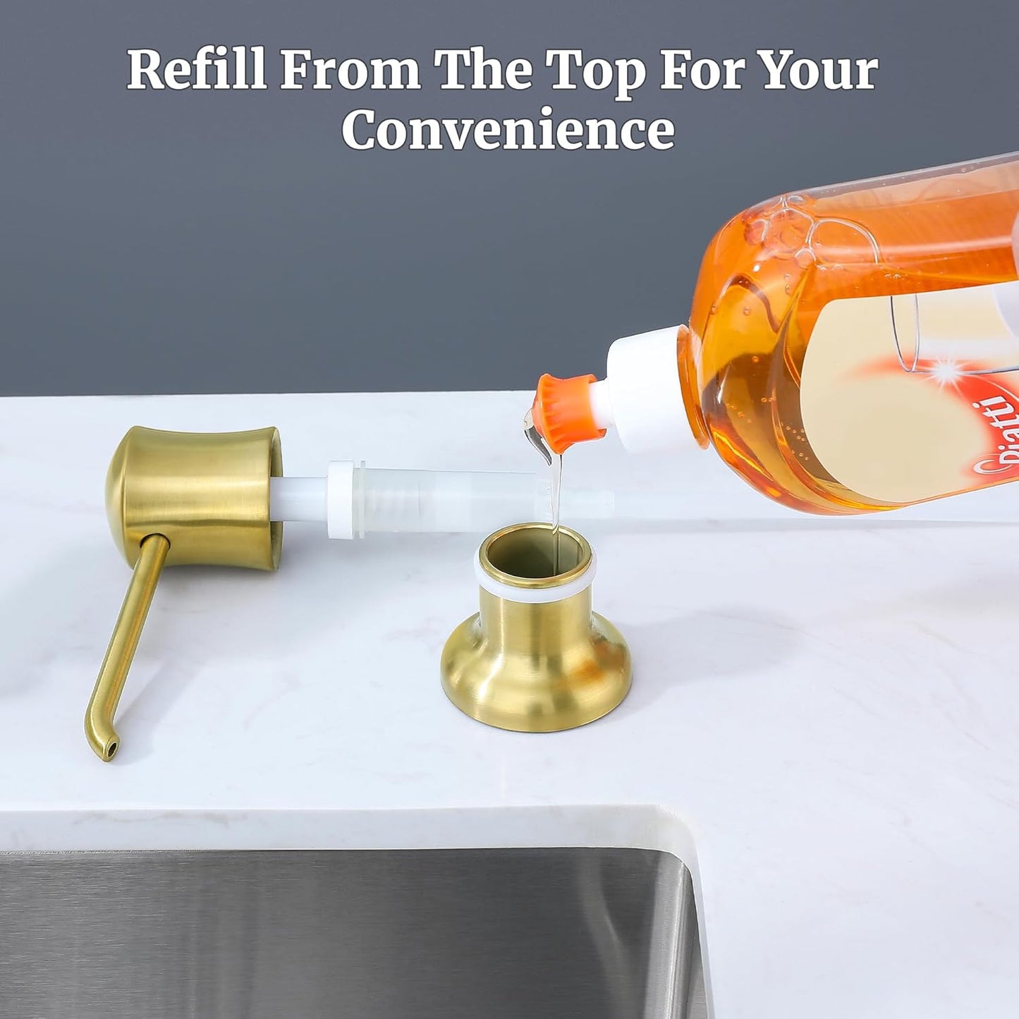 Brushed Gold Sink Soap Dispenser for Kitchen Sink (Gold Brushed),Dish & Hand Liquid Soap Dispenser，Built-in & Refill from Top Type