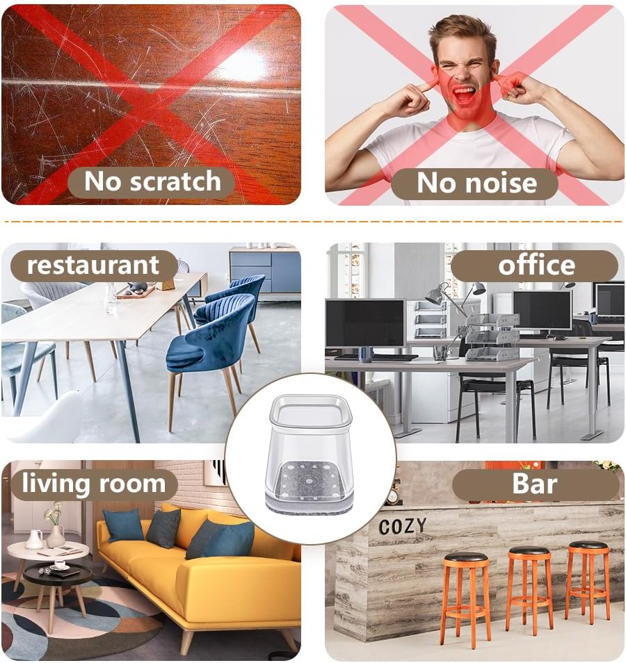 BUMACO Chair Leg Floor Protectors Square Chair Leg Protectors for Hardwood Floors Silicone Pads Covers to Protect Floors Clear-40 Pcs Square L (1-1/16" to 1-5/8")