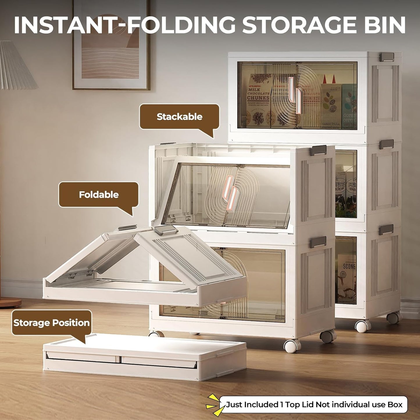 Elegant 5 Tiers Stackable Storage Bins for Home Organization, Moveable Plastic Storage Bins with Lids, Easy Assembled Storage Box for Closet Organizers and Storages Dorm 22" W x 12.4" D x 61.2" H