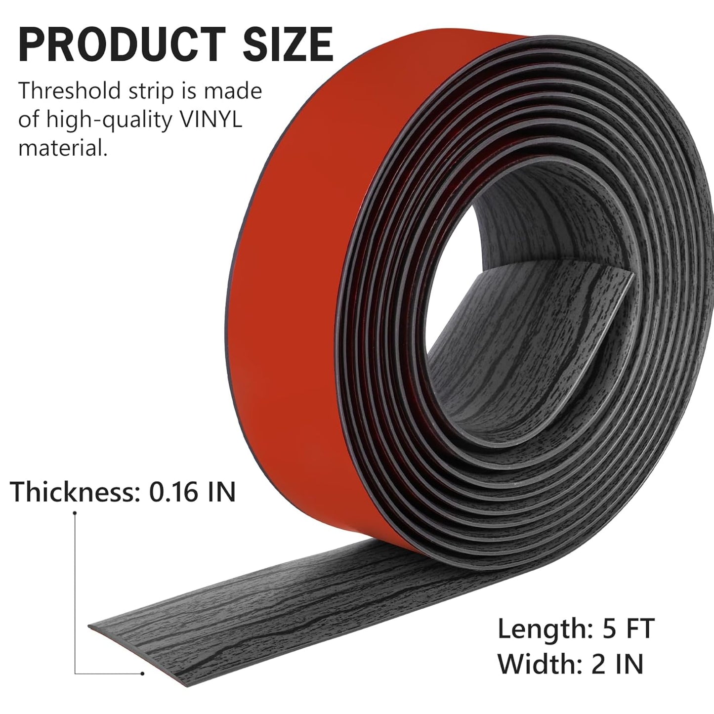 5Ft Floor Transition Strip Self Adhesive Vinyl Cover Floor Strip Flat Divider Transition Strip Wood Grain Design for Laminate Floor Gaps and Doorway Transitions (5Ft x 2 Inch, Gray)