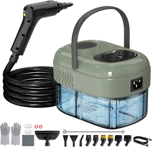 2500W Handheld Steam Cleaner, 3-Level Adjustable Steam Cleaner for Home with 21 Accessories, Multipurpose Portable Steamer Cleaning for Car,Floor,Furniture,Tile,Grout,Couch,Fast Heat-Up (Green)