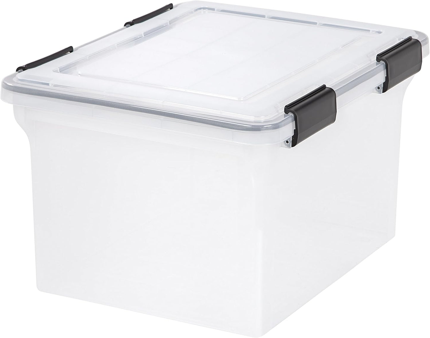 IRIS USA 32 Quart WEATHERPRO Plastic Storage Box with Durable Lid and Seal and Secure Latching Buckles, Clear with Black Buckles, 6 Pack