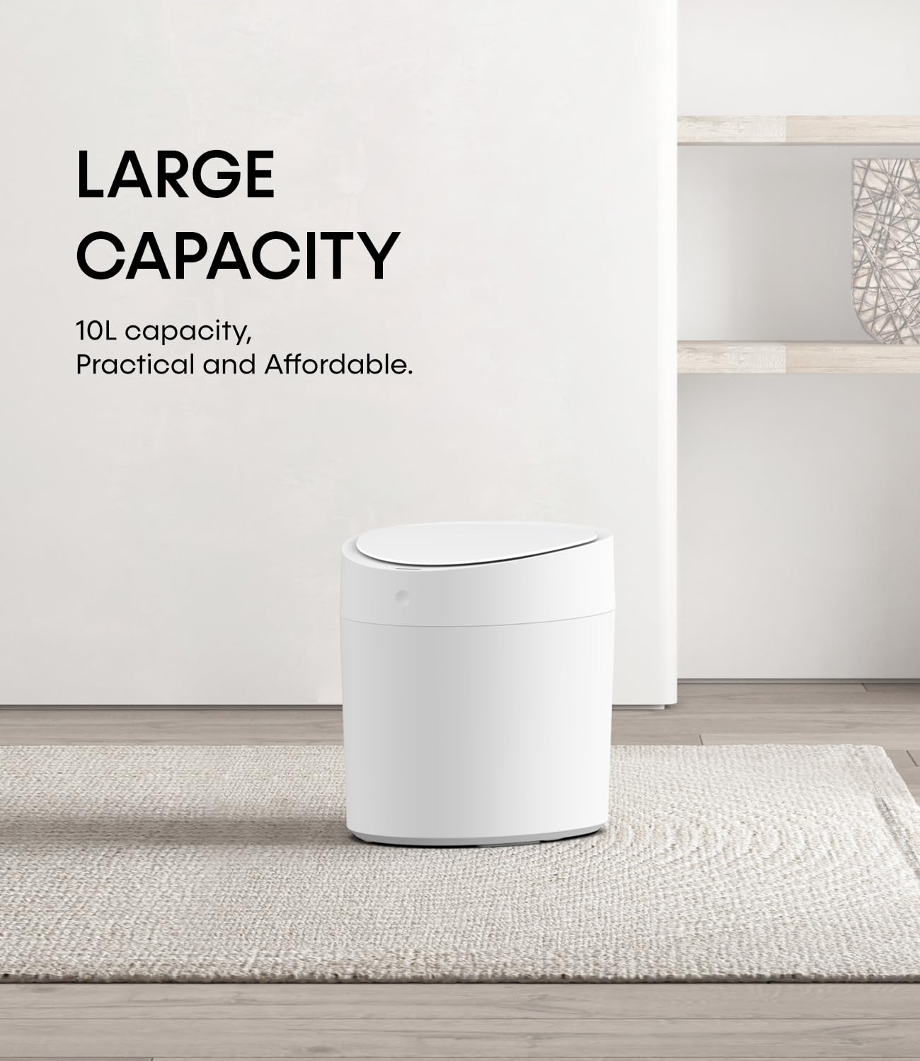 TOWNEW T AIR ONE Smart Trash Can, 2.6 Gallon Automatic Garbage Can with Self-Sealing and Self-Changing, Motion Sense Activated Rechargeable Trashcan for Living Room Bedroom Workshop Kitchen, White