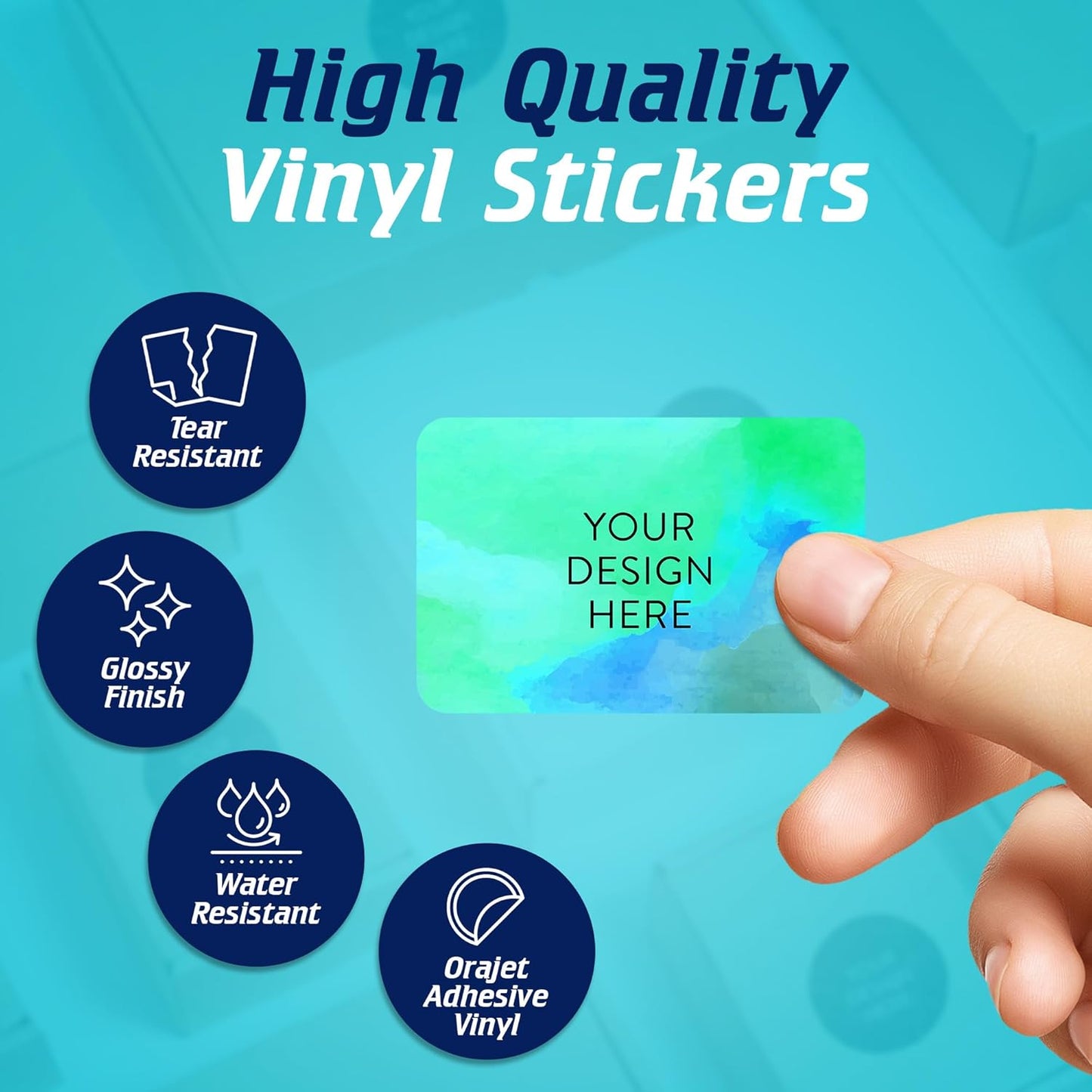 100 Custom Vinyl Stickers - Upload Your own Image, Text, Design, Logo - Personalized Logo Labels for Handmade, Packaging, Bottle, Jars, Candle, Brand Stickers (Blue Green, 4x2)