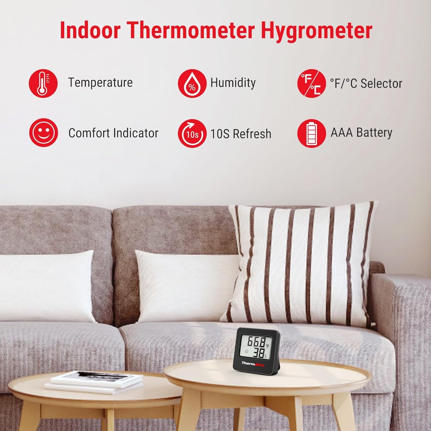 ThermoPro TP157 Hygrometer Indoor Thermometer for Home, Room Thermometer Humidity Meter with Accurate Temperature Humidity Sensor for Greenhouse Baby Room Office-1 Pack