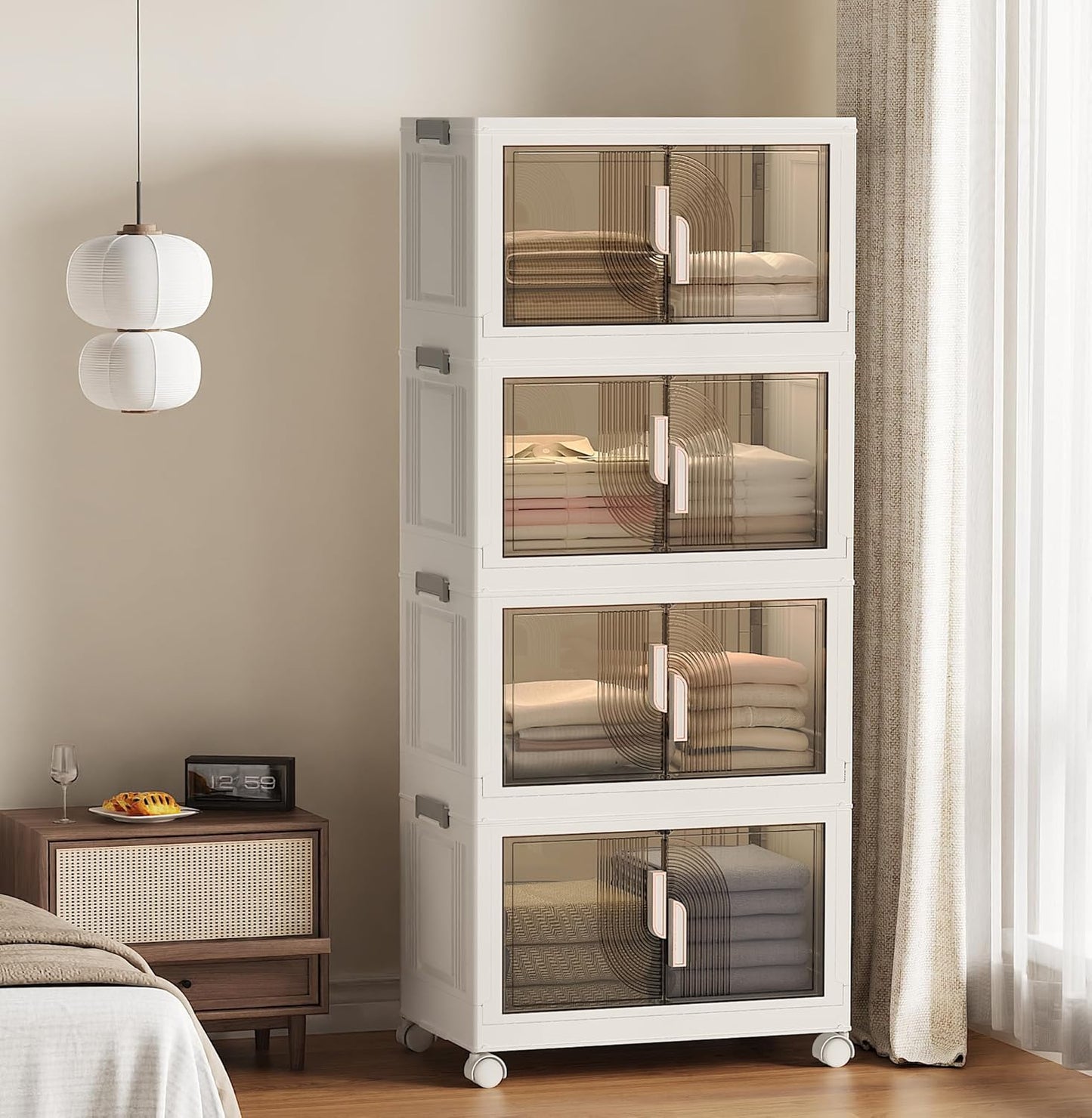 Elegant 4 Tiers Stackable Storage Bins for Home Organization, Moveable Plastic Storage Bins with Lids, Easy Assembled Storage Box for Closet Organizers and Storage Dorm 22" W x 12.4" D x 49.4" H